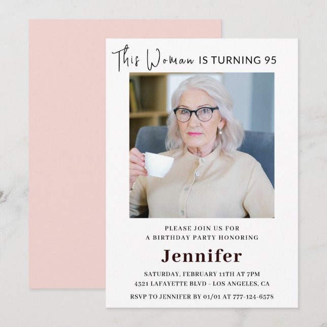 Elegant 95th birthday invitations for her Photo (Front/Back)