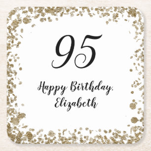 Elegant 95th Birthday Party Gold Sequins Square Paper Coaster