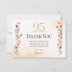 Elegant 95th Birthday – Wildflower Design Thank You Card