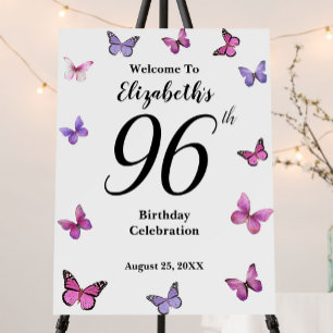 Elegant 96th Birthday Butterfly Welcome Foam Board