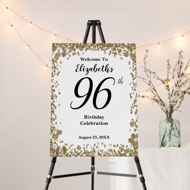Elegant 96th Birthday Gold Sequins Welcome Sign (In Situ (Stand))