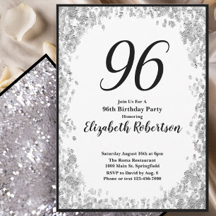 Elegant 96th Birthday Invitation Silver and Black