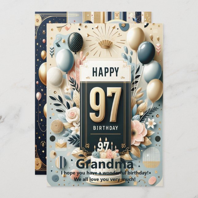 Elegant 97th Birthday Card - Personalized Happy (Front/Back)