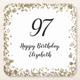 Elegant 97th Birthday Coasters With Gold Sequins