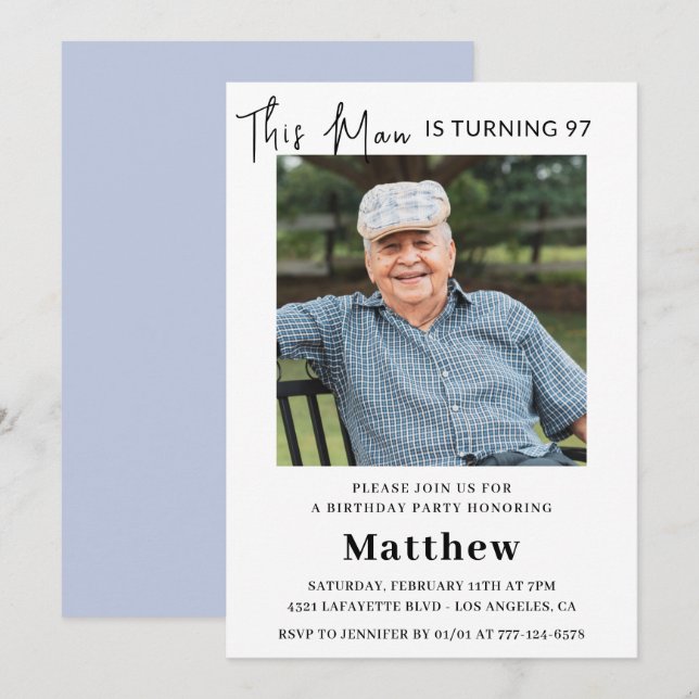 Elegant 97th birthday invitations Men Photo (Front/Back)