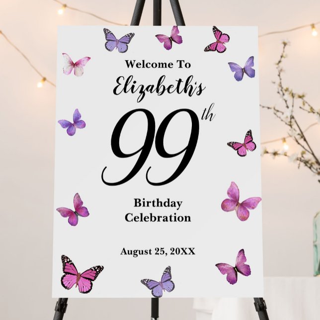 Elegant 99th Birthday Butterfly Welcome Foam Board (Creator Uploaded)