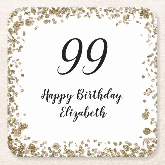 Elegant 99th Birthday Coasters With Gold Sequins (Front)
