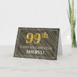 [ Thumbnail: Elegant 99th Birthday: Faux Wood, Faux Gold Look Card ]