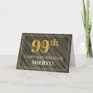 Elegant 99th Birthday: Faux Wood, Faux Gold Look Card