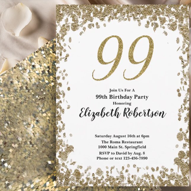 Elegant 99th Birthday Invitation For Her in Gold (Creator Uploaded)