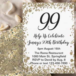 Elegant 99th Birthday Invitation For Her in Gold