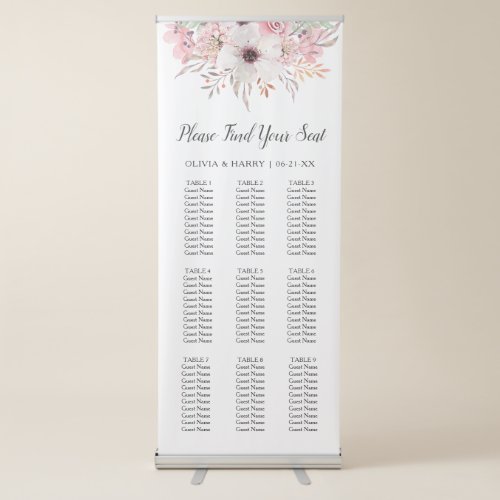 Elegant 9 Table Floral Wedding Seat Chart Banner