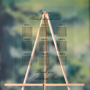 Elegant 9 Table Seating Chart Acrylic Sign