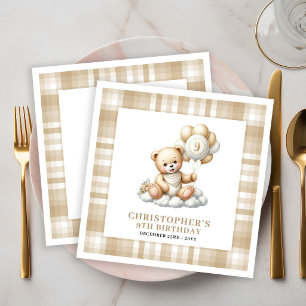 Elegant 9th Birthday Teddy Bear Gold Napkins