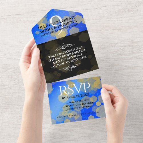 Elegant 9th Lapis Lazuli Wedding Anniversary All In One Invitation