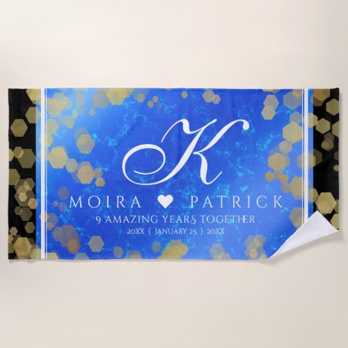 Elegant 9th Lapis Lazuli Wedding Anniversary Beach Towel