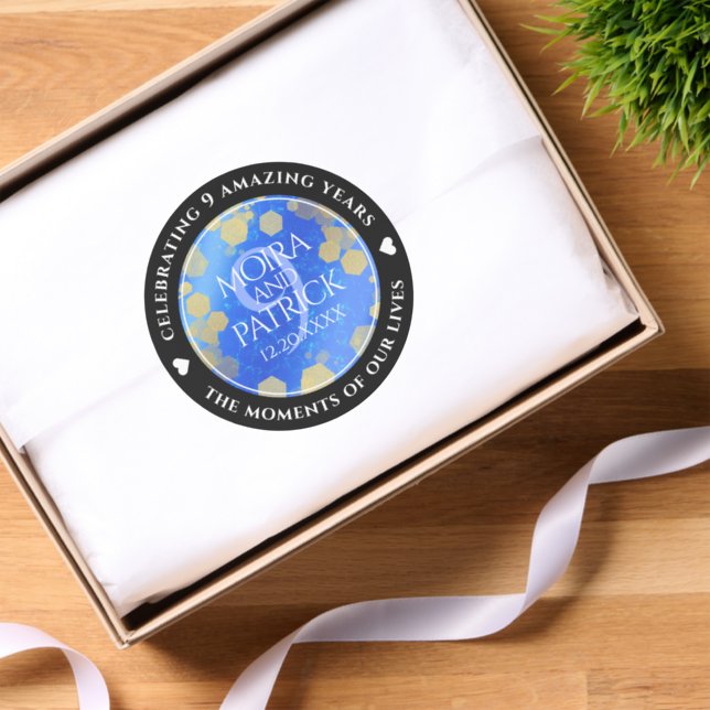 Elegant 9th Lapis Lazuli Wedding Anniversary Classic Round Sticker (Tissue Paper)
