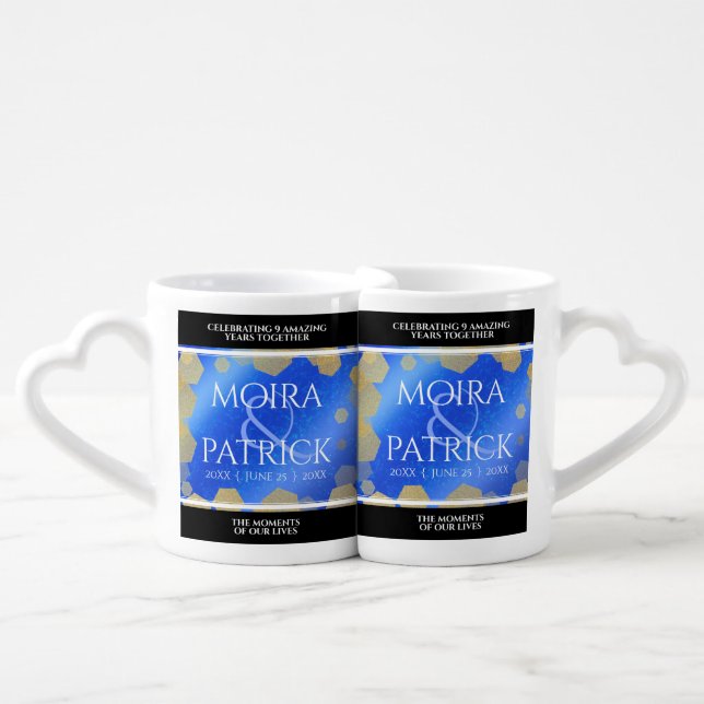 Elegant 9th Lapis Lazuli Wedding Anniversary Coffee Mug Set (Front Nesting)