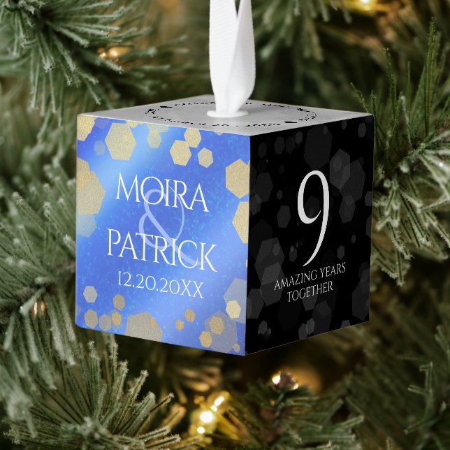 Elegant 9th Lapis Lazuli Wedding Anniversary Cube Ornament (Tree)