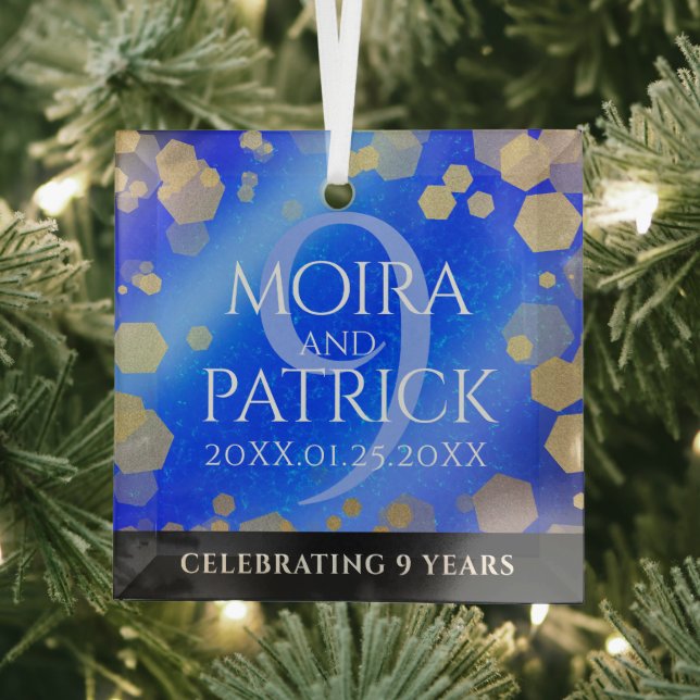 Elegant 9th Lapis Lazuli Wedding Anniversary Glass Ornament (Insitu)