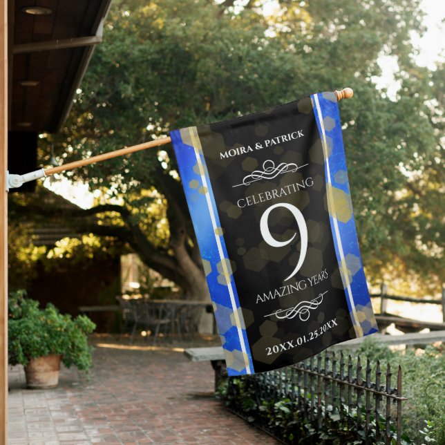 Elegant 9th Lapis Lazuli Wedding Anniversary House Flag (In SItu)