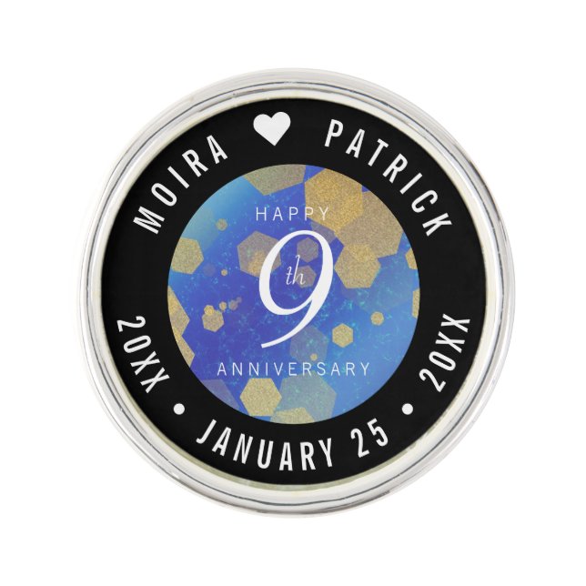 Elegant 9th Lapis Lazuli Wedding Anniversary Lapel Pin (Front)