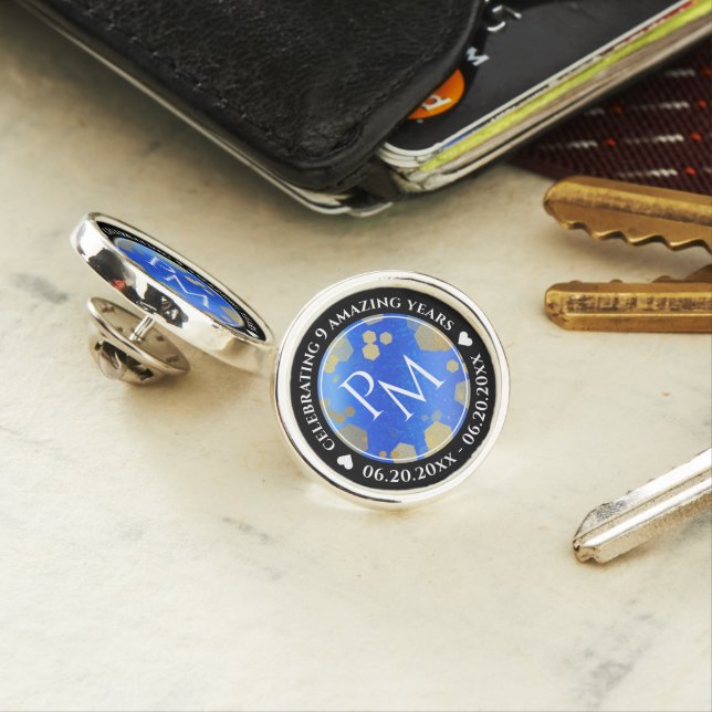 Elegant 9th Lapis Lazuli Wedding Anniversary Lapel Pin (In Situ)