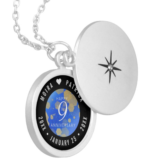 Elegant 9th Lapis Lazuli Wedding Anniversary Locket Necklace (Front Left)