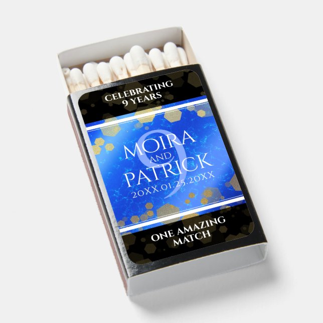 Elegant 9th Lapis Lazuli Wedding Anniversary Matchboxes (Front Open)