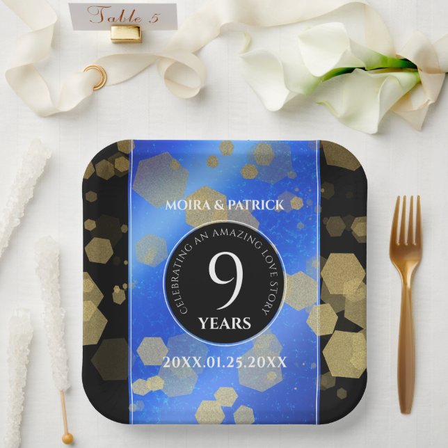 Elegant 9th Lapis Lazuli Wedding Anniversary Paper Plates (Wedding)