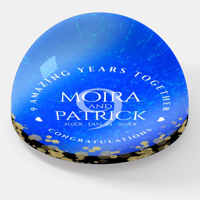 Elegant 9th Lapis Lazuli Wedding Anniversary Paperweight (Angled)