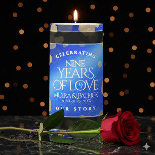 Elegant 9th Lapis Lazuli Wedding Anniversary Pillar Candle