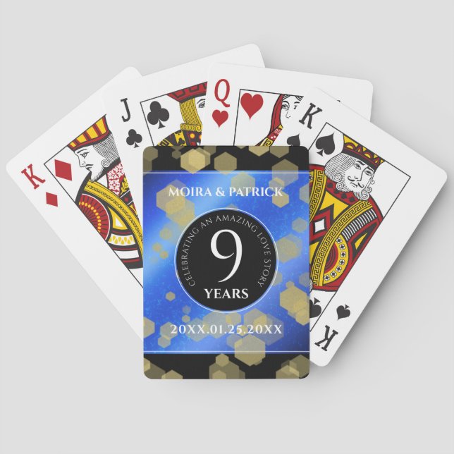 Elegant 9th Lapis Lazuli Wedding Anniversary Poker Cards (Back)
