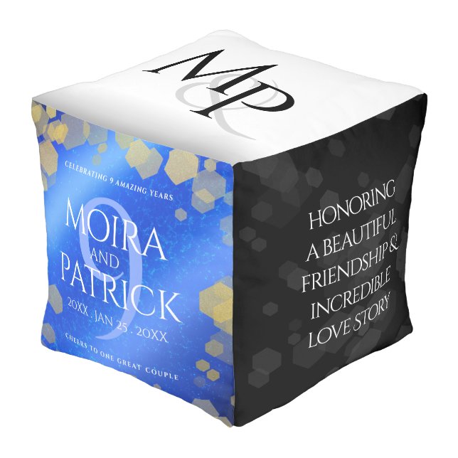 Elegant 9th Lapis Lazuli Wedding Anniversary Pouf (Angled Front)