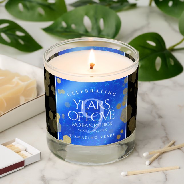 Elegant 9th Lapis Lazuli Wedding Anniversary Scented Candle (Lit)