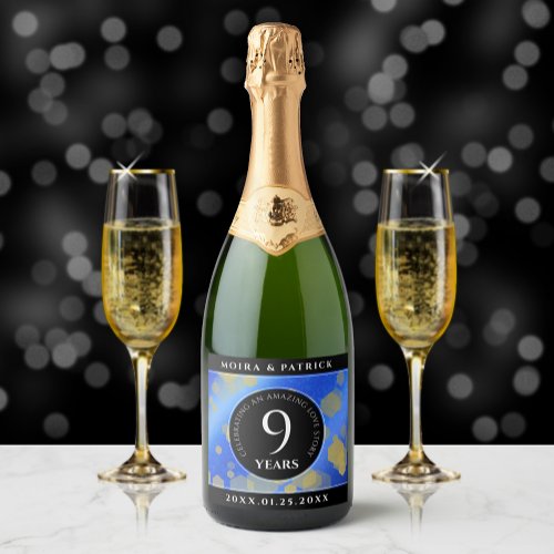 Elegant 9th Lapis Lazuli Wedding Anniversary Sparkling Wine Label