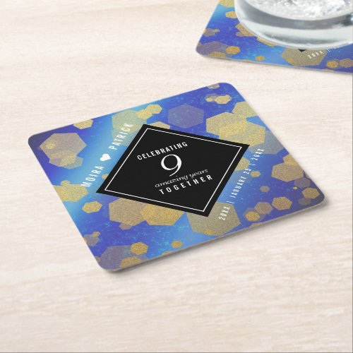 Elegant 9th Lapis Lazuli Wedding Anniversary Square Paper Coaster