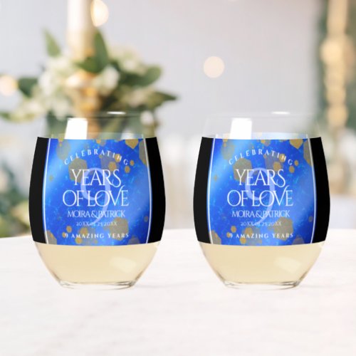 Elegant 9th Lapis Lazuli Wedding Anniversary Stemless Wine Glass