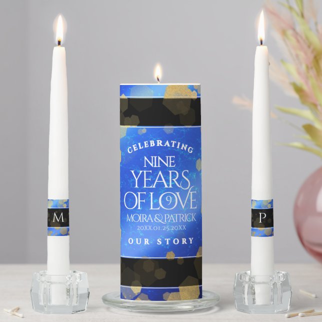 Elegant 9th Lapis Lazuli Wedding Anniversary Unity Candle Set (In Situ)