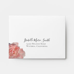 Elegant A2 Coral Pink Floral Minimalist White RSVP Envelope