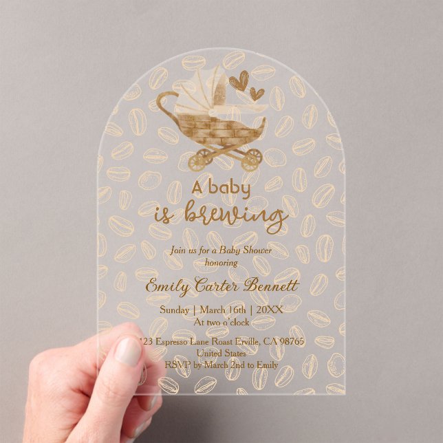 Elegant A Baby is Brewing Coffee Baby Shower  Acrylic Invitations (Insitu (Handheld))