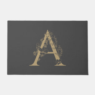 Elegant A Boho Floral Monogram Initial Gray Gold Doormat
