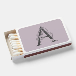 Elegant A Boho Floral Monogram Initial Lilac Gray Matchboxes