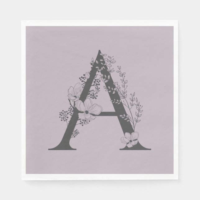 Elegant A Boho Floral Monogram Initial Lilac Gray  Napkins (Front)