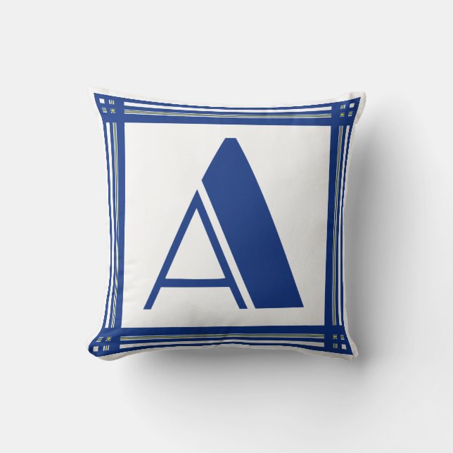 Elegant A Initial Pillow in Blue and White (Front)