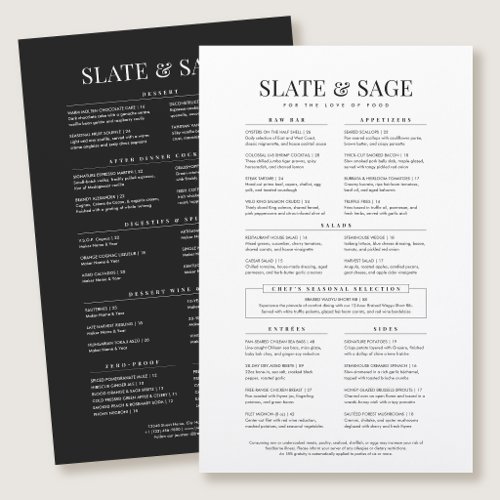 Elegant À la Carte Upscale Restaurant Black Menu