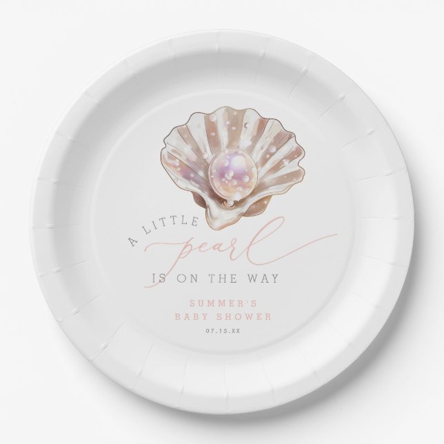 Elegant A Little Pearl Is On The Way Baby Shower Paper Plates (Front)