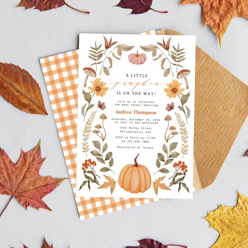 Elegant A Little Pumpkin Autumn Leaves Baby Shower Invitation