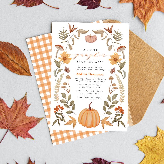 Elegant A Little Pumpkin Autumn Leaves Baby Shower Invitation (Creator Uploaded)