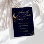 Elegant A Night Under the Stars Quinceañera Save The Date<br><div class="desc">A Night under the stars quinceanera birthday save the date. Navy blue andd gold moon and stars</div>